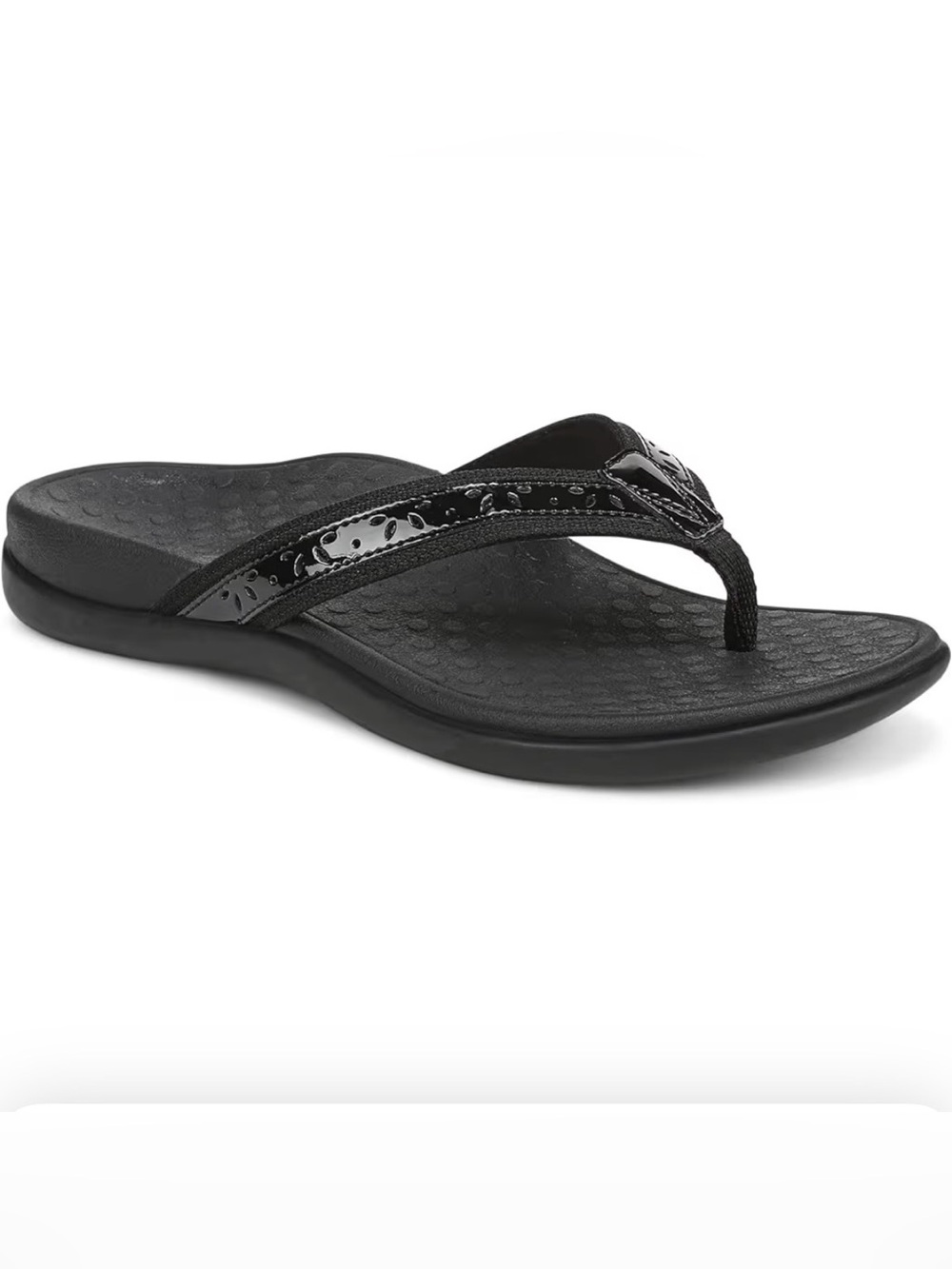 Vionic Women's Casandra Black Leather  Orthotic Thong Sandals - Sz 10